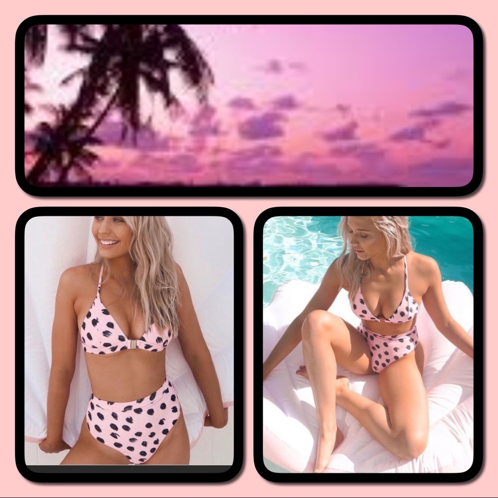 NWT Pink With Black Hearts High Waisted Bikini 👙
